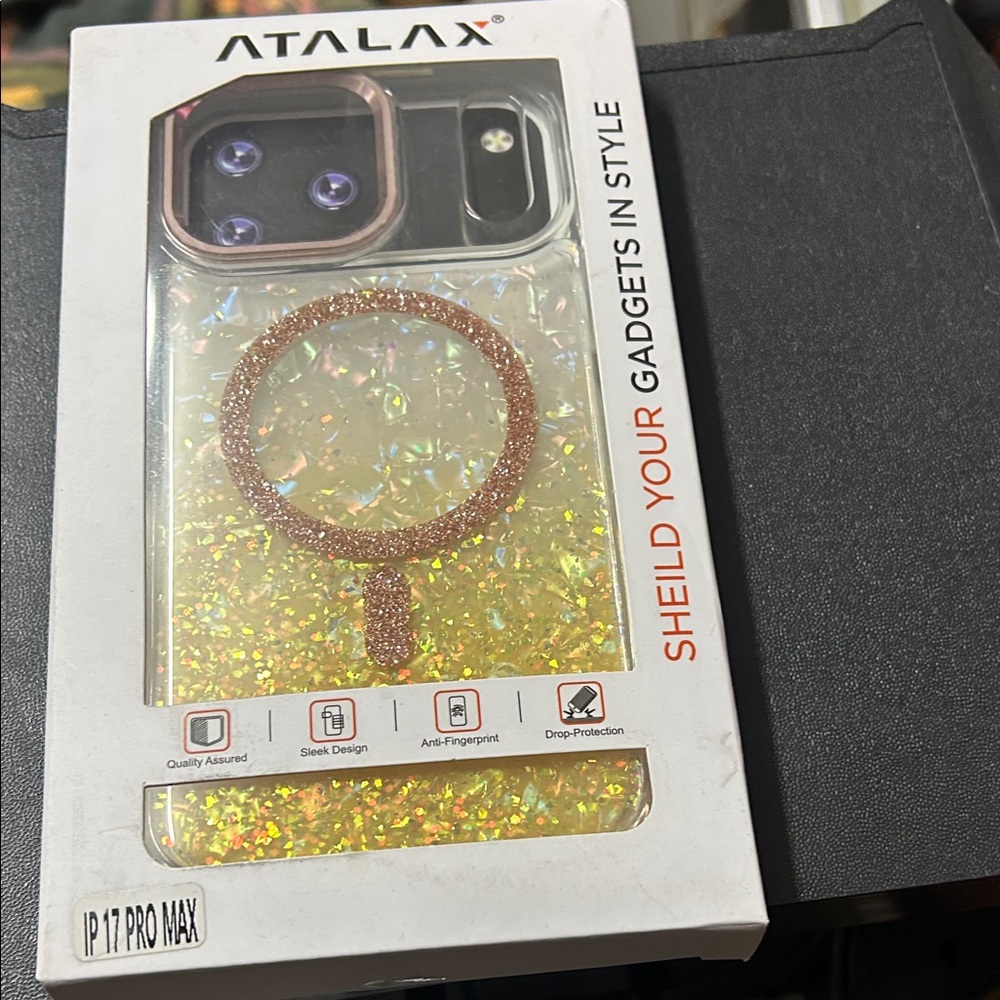 Iridescent Glitter Ring Phone Case for iPhone 17 Pro Max - Gold - Picture 2 of 5